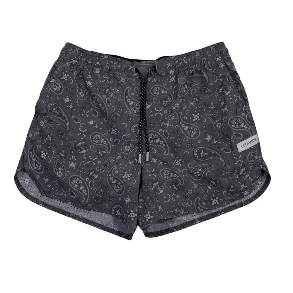 Luka Legends Men's Sz Large Gray Paisley Lined Athletic Drawstring 5" Shorts euc